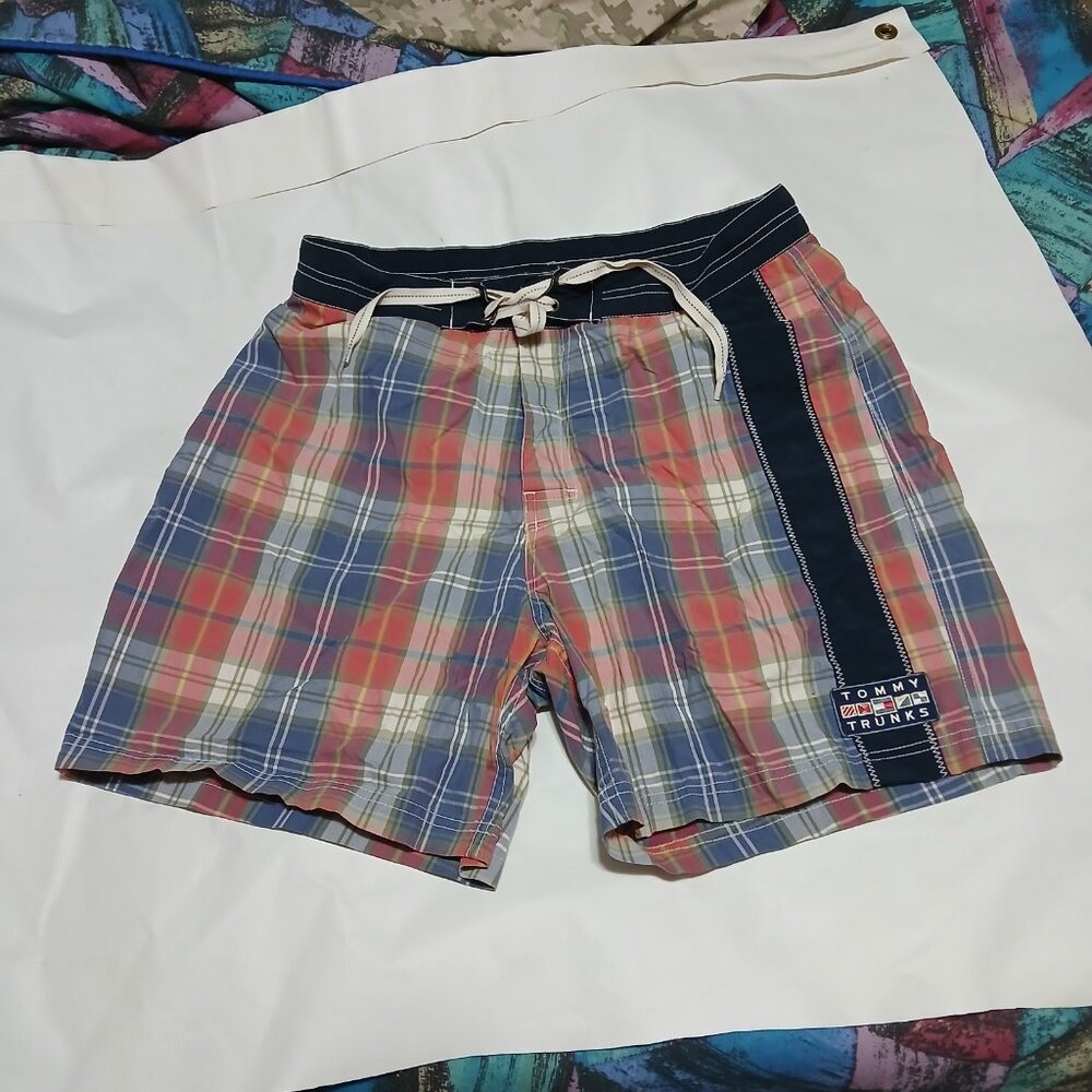 Tommy Hilfiger Tommy Trunks Plaid Swim Trunks Mens Medium Mesh Drawstring Lined